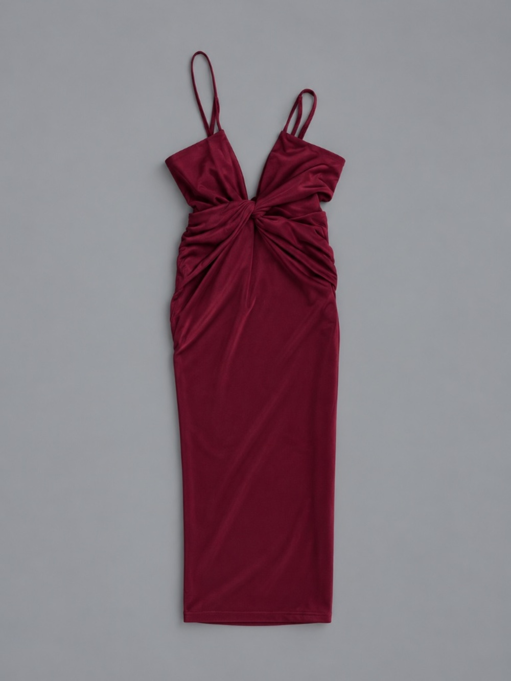 Oh Polly Burgundy Ruched Twist Front Midi Dress Size 6 NEW
